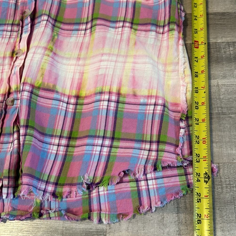 White Birch Womens Plaid Short Sleeve Frayed Tunic Top Size Medium Colorful - Picture 11 of 12